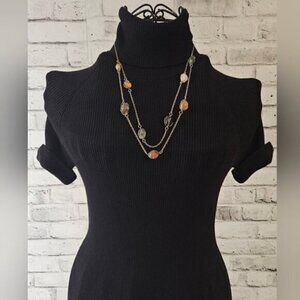 Layered Agate Nugget Necklace on Silver Tone Chain – Mixed Stone Boho Style